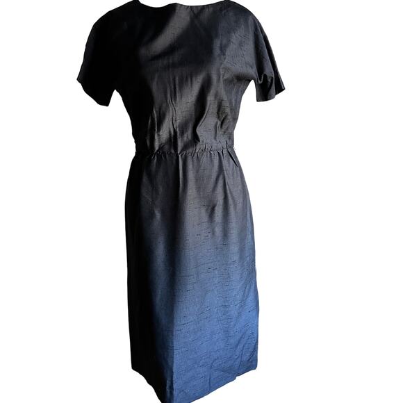 Vintage Dresses & Skirts - 50s Vintage Black Short Sleeve Sheath Cocktail Dress Wiggle dress | Size Small